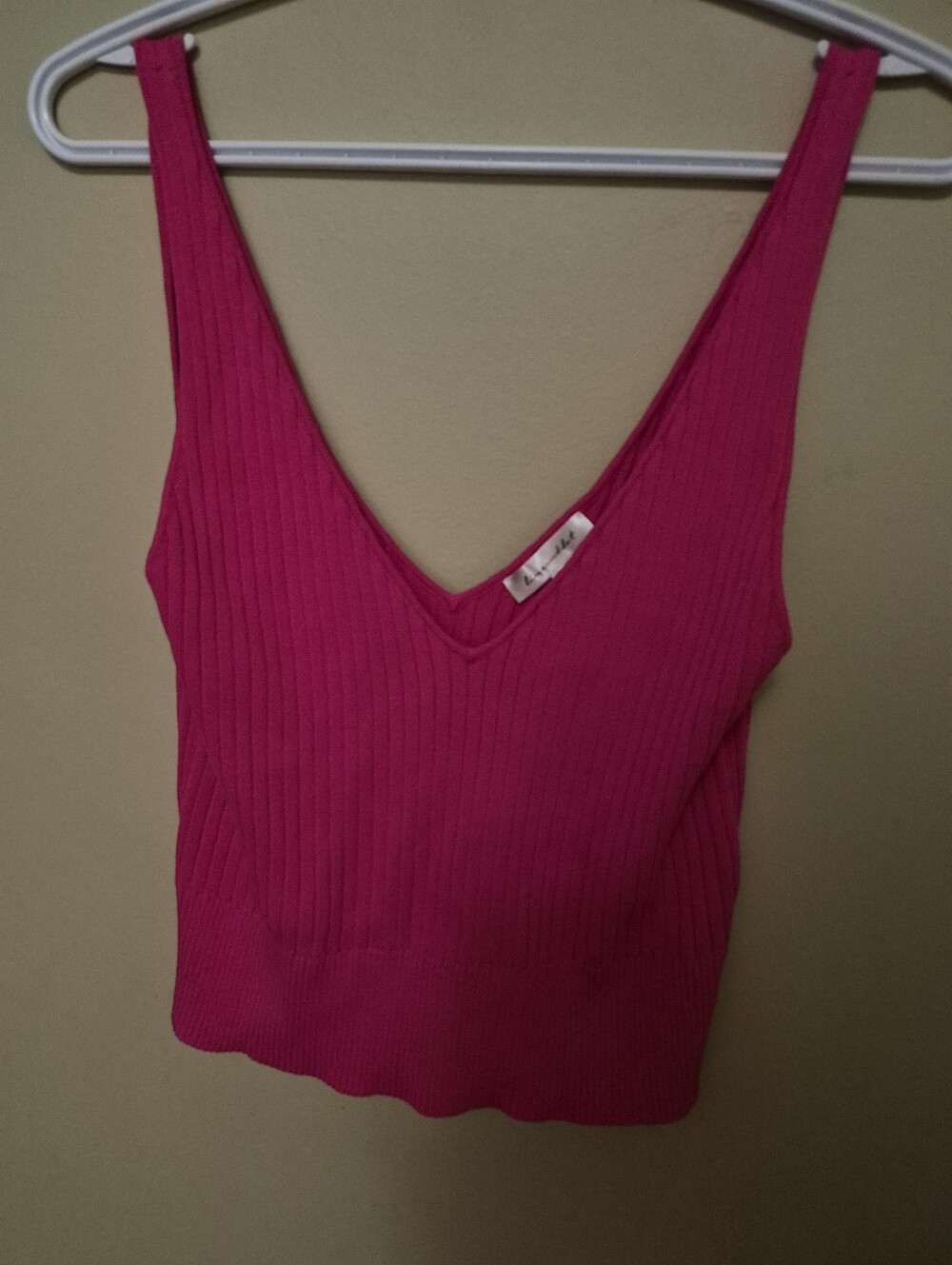 Line & Dot Ribbed V-Neck Tank Top - Hot Pink